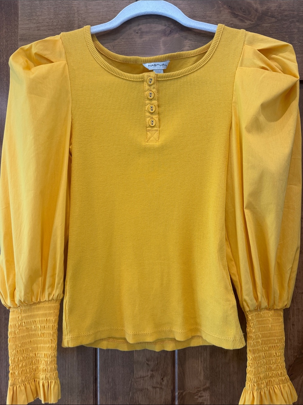 Habitual Yellow Puff Sleeve Henley Top